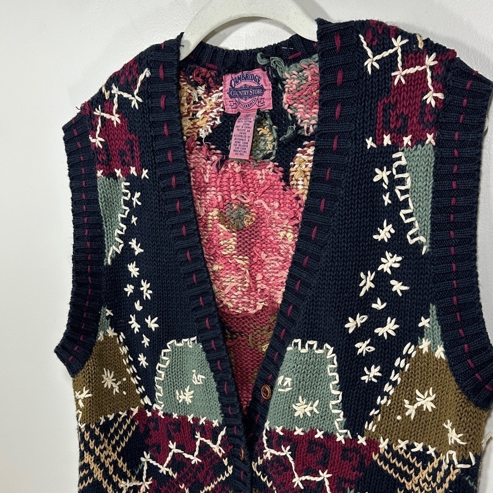 Cambridge Country Store  Dry Goods Multicolor Patchwork Knit Vest Size Medium - Picture 3 of 8